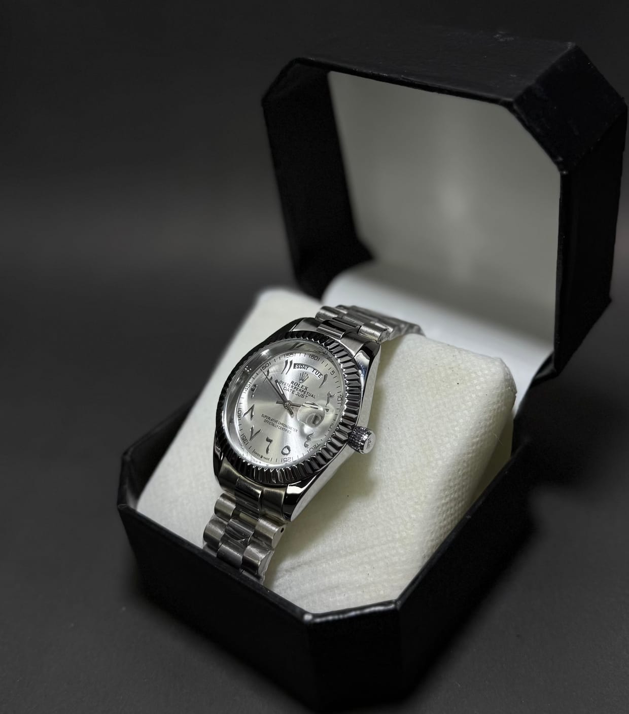 Rolex White Arabic Style Date & Day